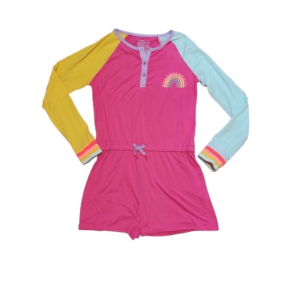 Pink colorblock long sleeve romper pj's